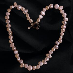 Genuine Pink & White Pearl Drops Necklace with Sterling Silver Toggle Clasp